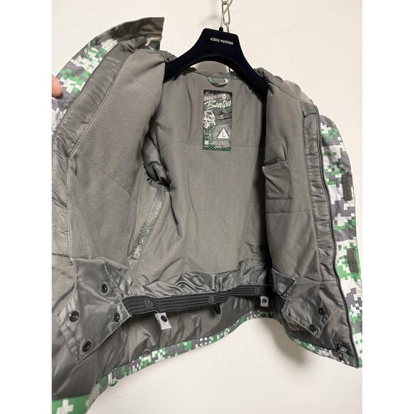 Burton Jacket Boys Large Green Gray Digital Camo Modem Hooded Snowboard Ski - Picture 8 of 16